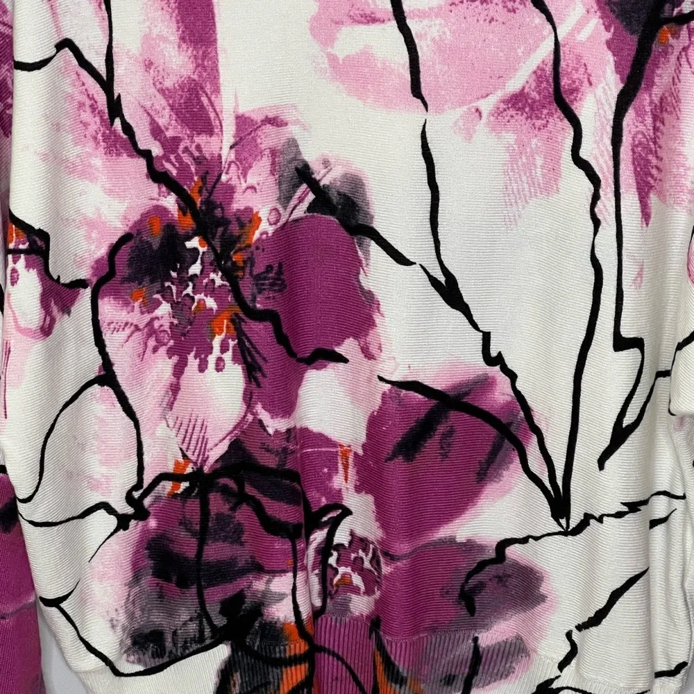 Joseph A Abstract Floral Sweater Womens Deep Purple/Pink/Black/White - Picture 4 of 13